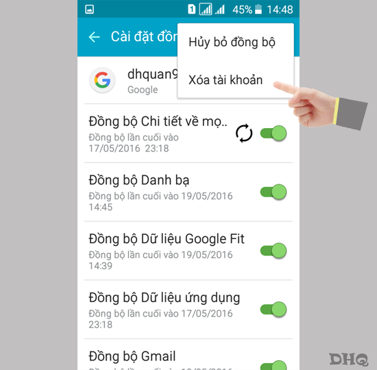 Chọn xóa tài khoản